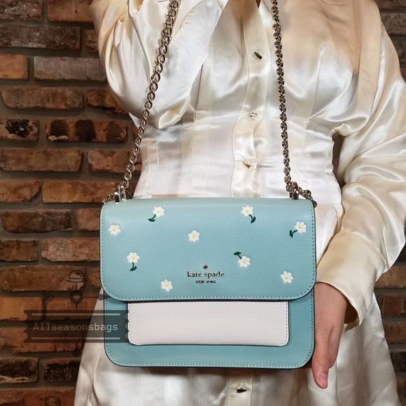 Kate Spade Remi Embroidered Lea Aphrodite Green Spring Flap Chain Crossbody NWT - Picture 4 of 13